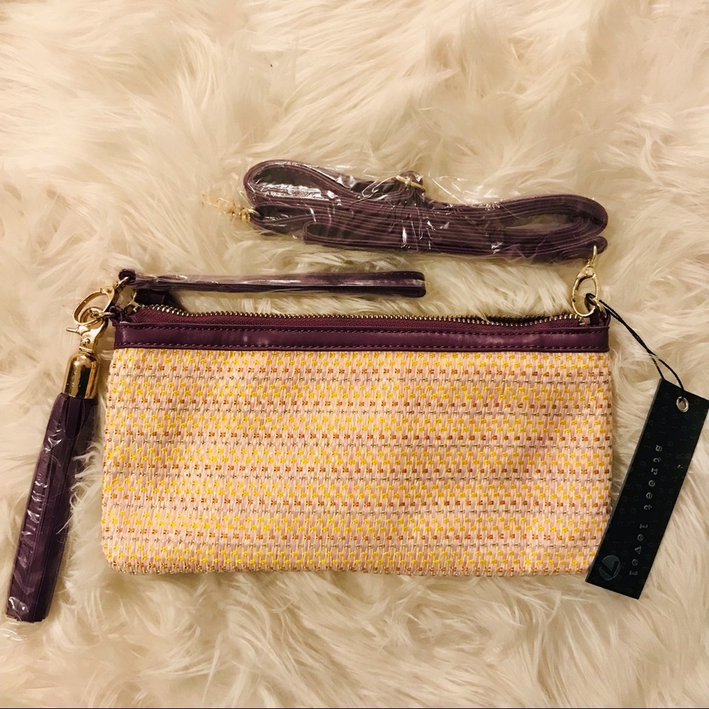 Street Level Basketweave Purple Lined Clutch Wristlet Crossbody Convertible